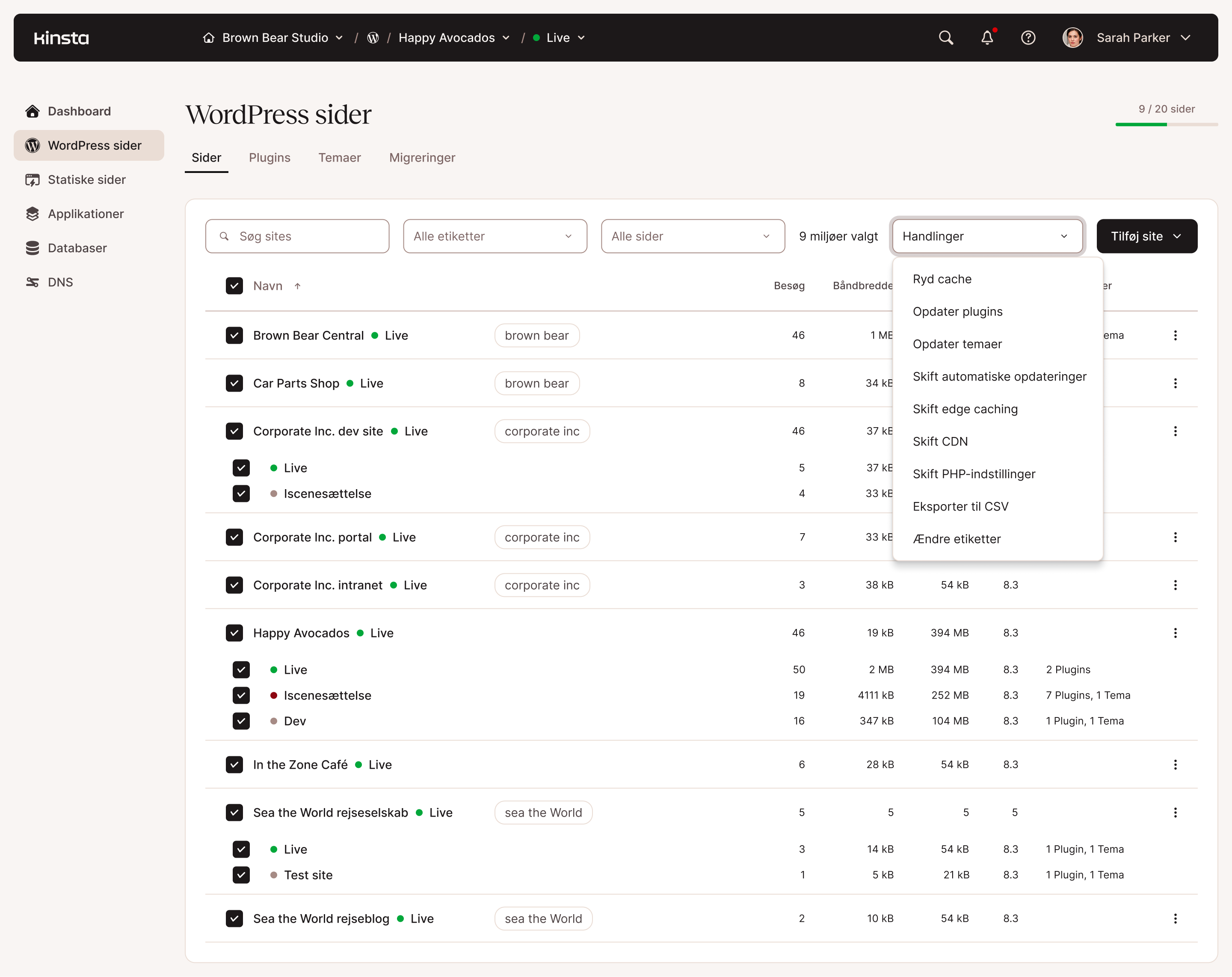 Massehandlinger til administration af WordPress-websteder