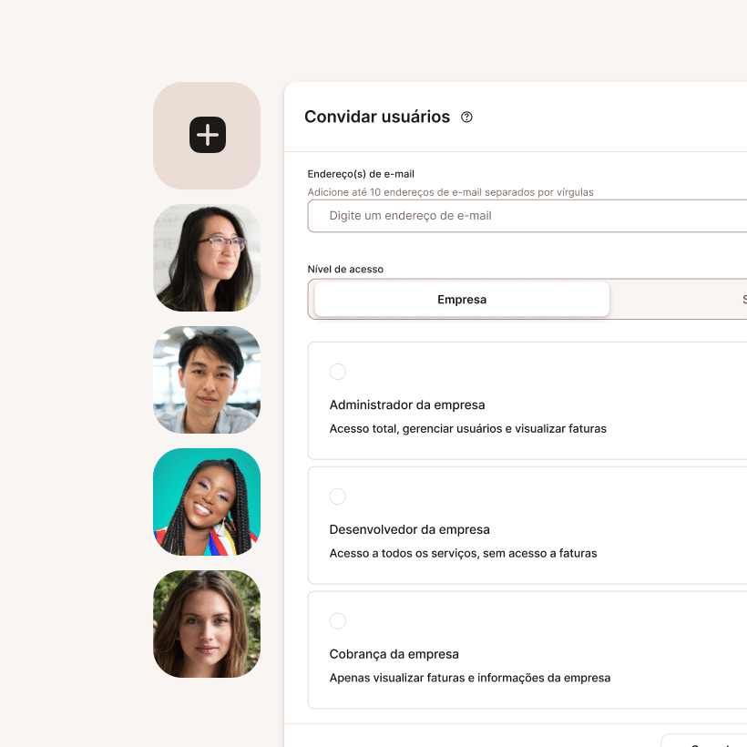 Painel de funções e permissões do usuário
